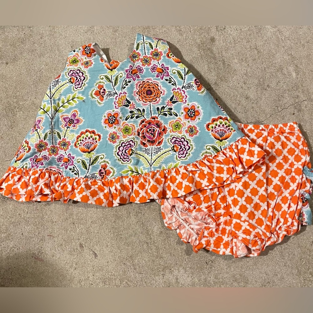 Floral Dress and Orange Shorts Set